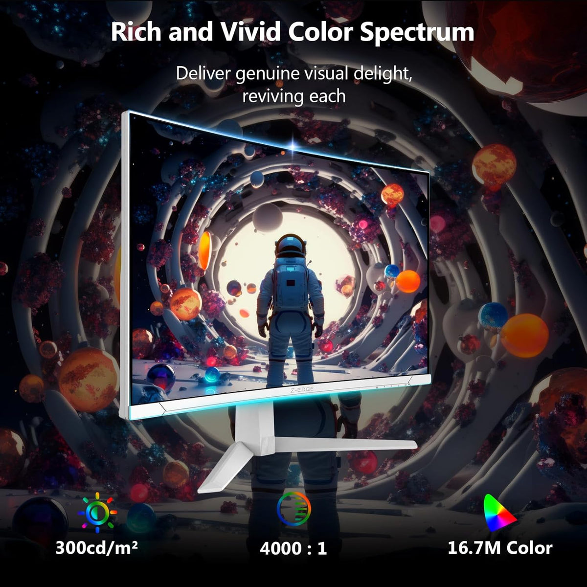 Z-Edge White Curved Gaming PC Screen 27'' 300Hz (DP1.4×2), 1ms MPRT, FreeSync, FHD, 240Hz (HDMI2.0×2), White LED Gaming Monitor 16:9, Adjustable Slope, 1500R VA, 4000:1, VESA(DP Cable Included)