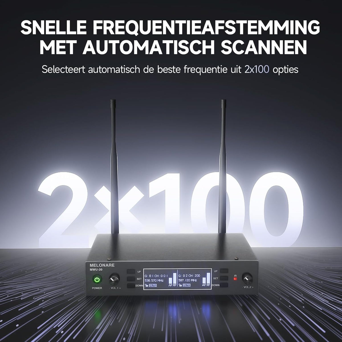 Draadloze microfoonset – Professionele microfoonset – Draadloze microfoon – UHF microfoon – Karaoke microfoon – 2 Handmicrofoons – Auto-Scan en IR-Synchronisatie – Bereik tot 100 meter