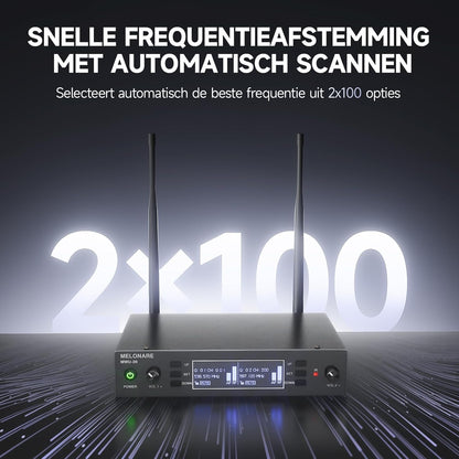 Draadloze microfoonset – Professionele microfoonset – Draadloze microfoon – UHF microfoon – Karaoke microfoon – 2 Handmicrofoons – Auto-Scan en IR-Synchronisatie – Bereik tot 100 meter