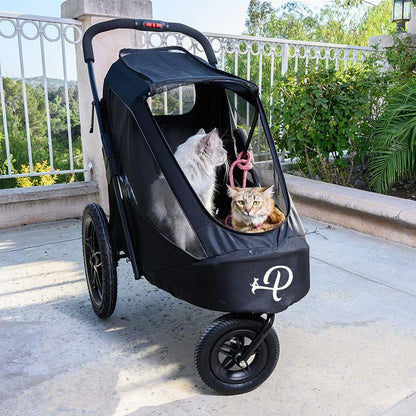 Breeze Black | Luxe hondenfietskar | groot formaat jogger | eenhandig opvouwbaar | luchtbanden | INCL regenhoes | bandenpomp | fietsadapter