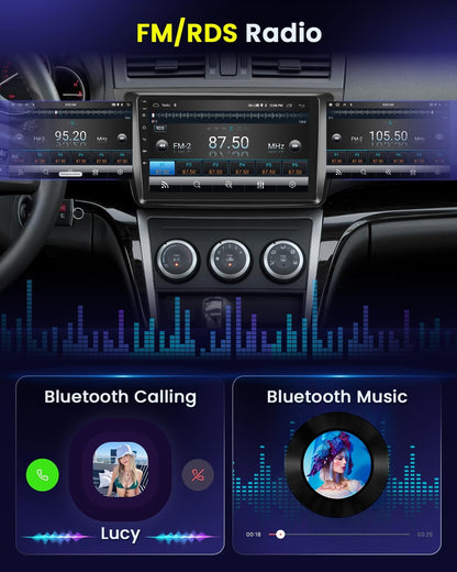 Hikity autoradio Android 15 met Wireless CarPlay en dashcam voor Mazda 6 (2007-2012), 9 inch RDS GPS-stereo met WiFi, SWC Mirror Link + Canbus