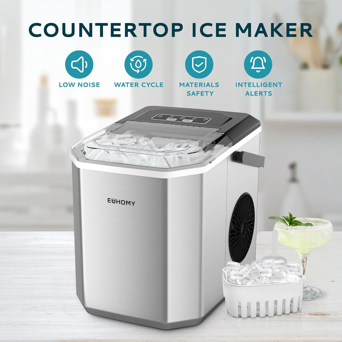 IJsblokjesmachine – IJsblokjesmaker – IJsblokjesmaker Compact – IJsmaker – IJsblokjesmachine Tafelmodel – Snel 9 IJsblokjes in 6 Minuten – Automatische Zelfreiniging