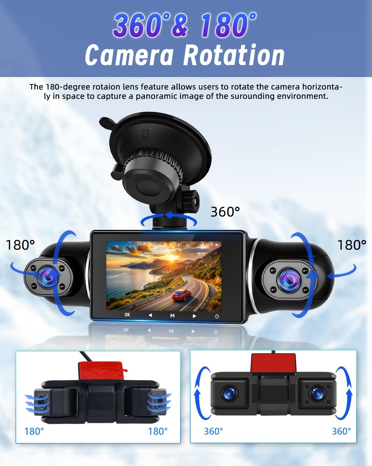 Dashcam – Auto Camera – Rijcamera – 360 Graden Camera – Parkeercamera – Vijf 1080P Camera’s – G-Sensor Met Automatische Noodopname – Nachtzicht Met Wifi App Bediening