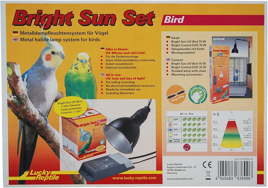 Lucky Reptile Bright Sun Set Bird - 70 W Metalldampflampen Systeem voor Vogels - Warmtelamp inclusief Fitting & Voorschakelapparaat - Vogellamp met Daglichtspectrum - UV-set voor Vogels in Zwart