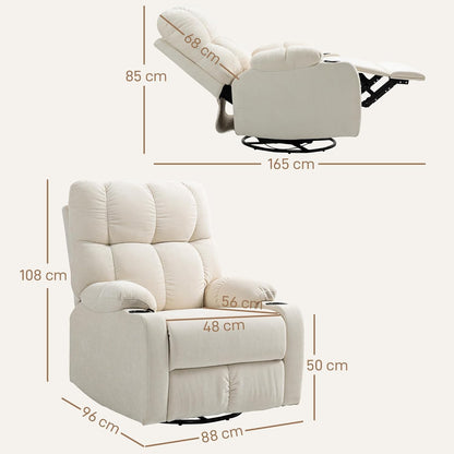 HOMCOM Relaxstoel, televisiestoel met ligfunctie, ligstoel, stoel met verstelbare rugleuning, voetensteun, relaxstoel met linnenlook voor woonkamer, slaapkamer, beige