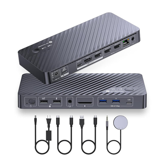 AV Access Docking Station Dual Monitor voor Laptop & Desktop, KVM Switch 2 Monitoren 2 Computers met Ethernet, EDID, 4K @60Hz Dual Display, 4xUSB-A, 1xUSB-C, Voeding voor Laptop, Audio, SD