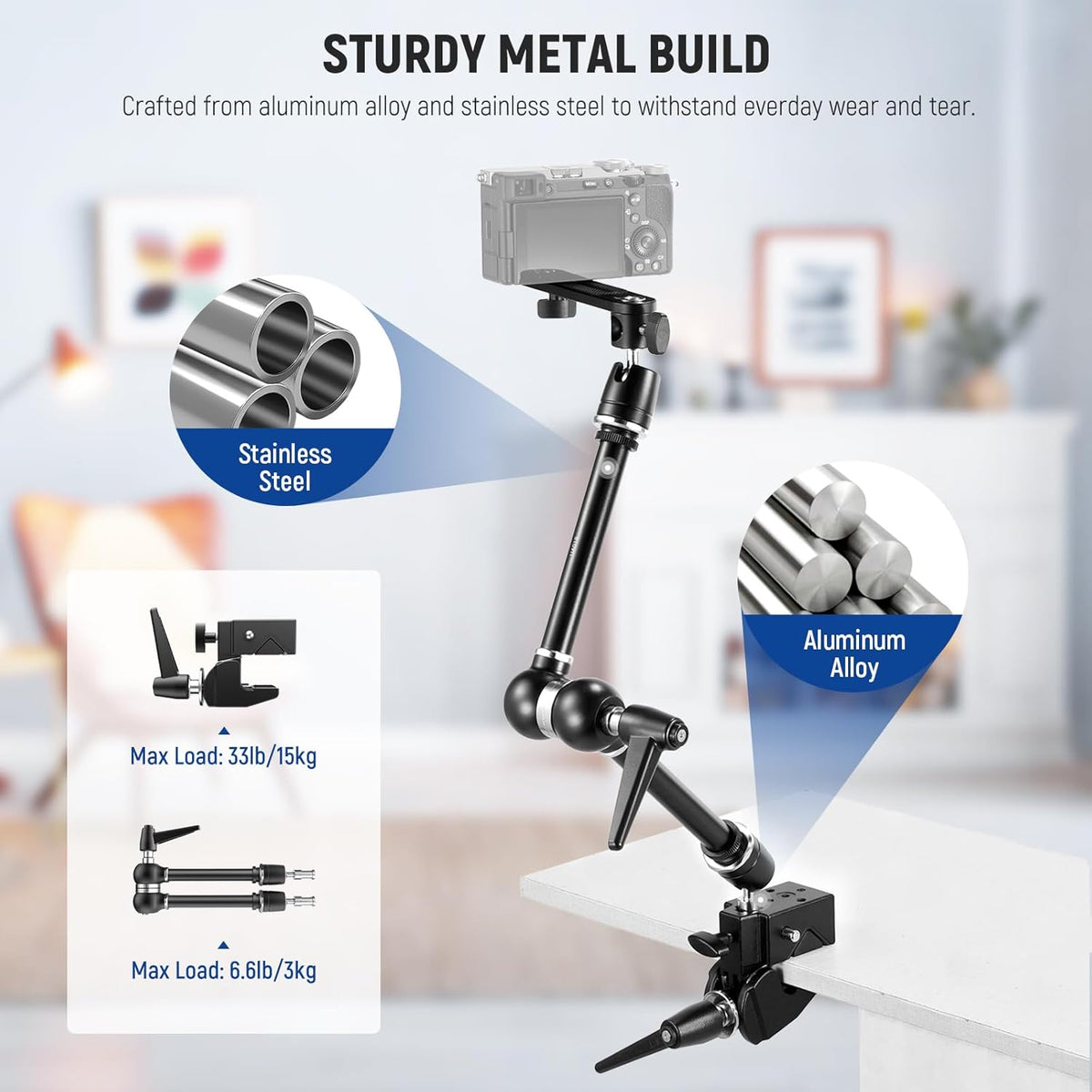 Magic Arm met Superklem – Scharnierende Arm – Cameraklem – Montagearm – Monitorhouder – 53 cm – 3 kg Draagvermogen
