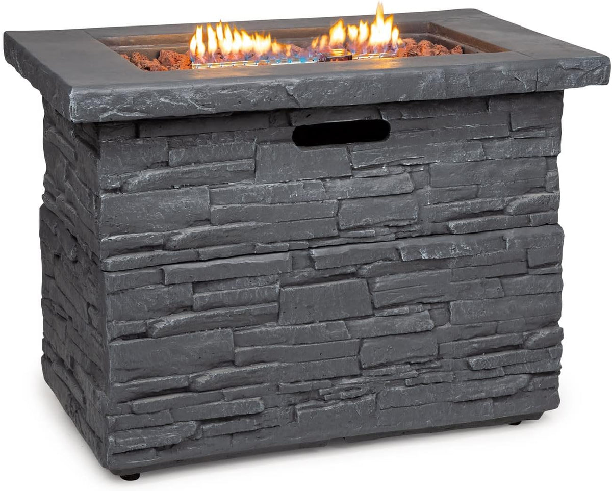 Blumfeldt Anafi Gas Fireplace, Patio Heater Gas with 40,000BTU/13KW, Fireplace with Cover, Stainless Steel Burner, Radiant Heaters & Fireplaces, Light Grey - QUORE