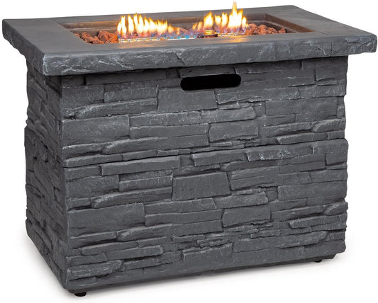 Blumfeldt Anafi Gas Fireplace, Patio Heater Gas with 40,000BTU/13KW, Fireplace with Cover, Stainless Steel Burner, Radiant Heaters & Fireplaces, Light Grey - QUORE