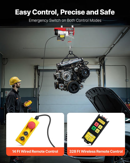 VEVOR Elektrische katrol met dubbele kabel, max. belasting 200 kg, kabelafstandsbediening 4,2 m, hefhoogte dubbele kabel 6 m, katrol noodstop, krik voor garage, magazijn, fabriek