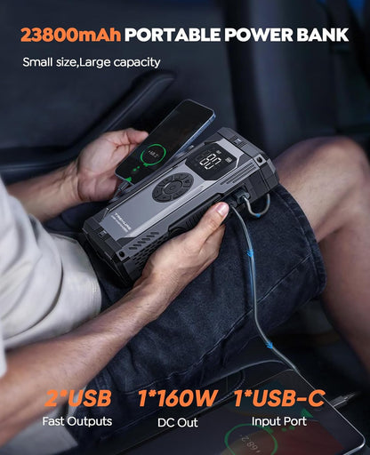 TREKURE 5500A Jump Starter Power Pack met 150PSI Luchtcompressor, 12V Draagbare Auto Accu Booster Jump Starter voor alle Benzine/10L Diesel, Auto Starter Powerbank met Startkabels, Noodverlichting