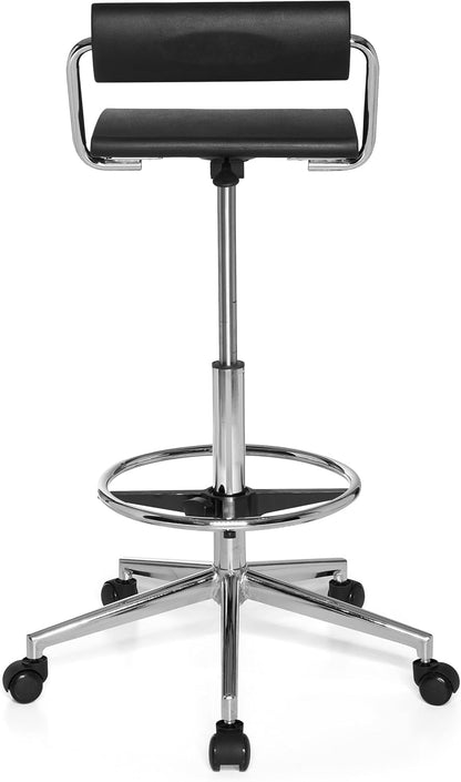 hjh OFFICE 665170 Counter Chair TOP Work 28 Schuim Zwart hoge Rise Task Stoel met rugleuning Massief Verchroomd Staal Base Ring voetsteun