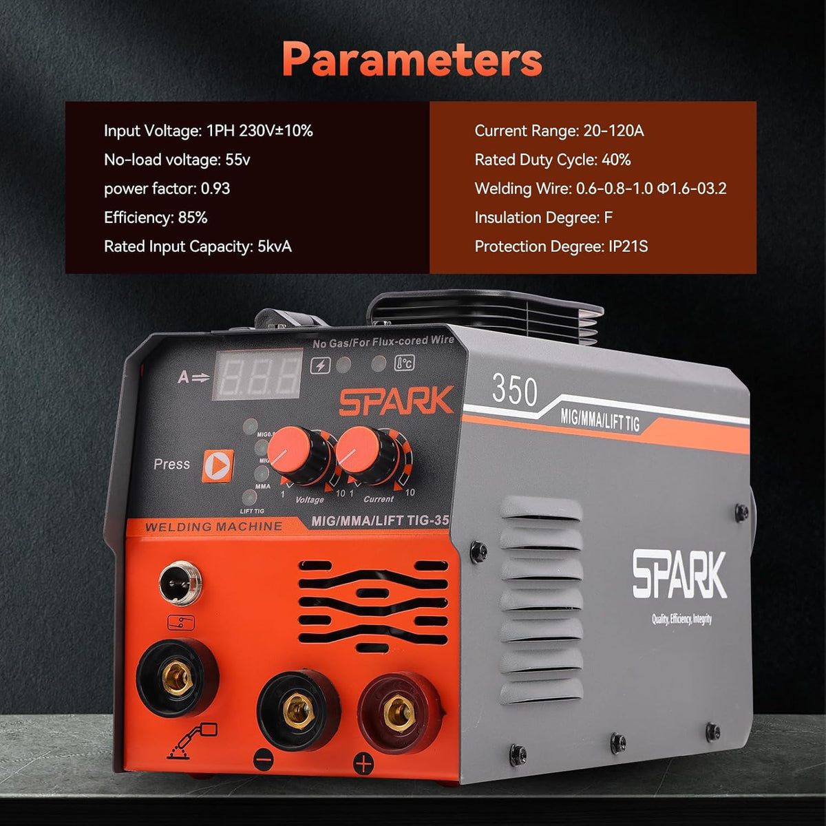 MIG350 lasapparaat met continue draad zonder gas, 120 A, 230 V, synergie elektrode 3-in-1 MIG/ARC/LIFT TIG IGBT inverter lasapparaat met draad 0,8 mm, lasmasker MIG