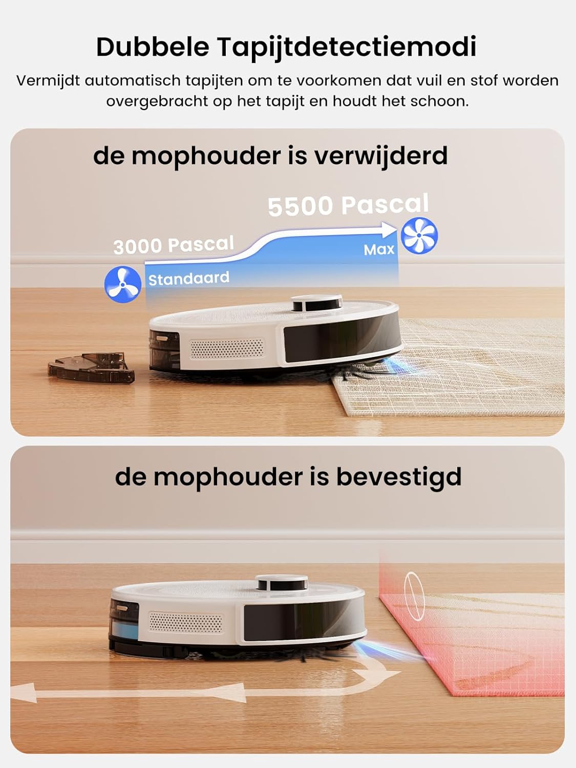 Lefant M2 Pro Robotstofzuiger en Dweilrobot met 5500Pa Zuigkracht en Automatisch Leegstation, Laser Navigatie met Kaartfunctie, Gepersonaliseerde Reiniging, Obstakeldetectie, Ideaal voor Dierenharen