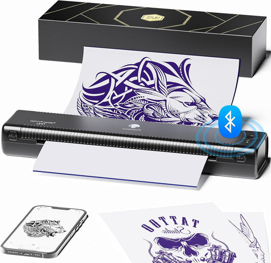 Phomemo TP81 Enhanced Tattoo Stencil Printer, Tattoo Printer with 10pcs Tattoo Transfer Paper, Wireless Thermal Stencil Printers Compatible with Smartphone iPad & PC, Tablet Black - QUORE