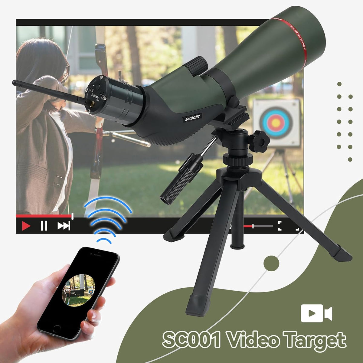 Svbony SA412 20-60x80 Spotting Scopes met WIFI-Camera, HD-Spotting Scope met Desktop Statief, Schuine Lange Afstand Spotter Scope, FMC Waterdichte Mistbestendige Spotting Scope voor Doelschieten