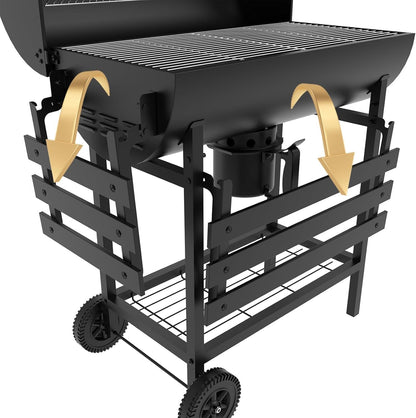 TEENO Houtskoolgrill, XXL-keukengrill met twee planken, verstelbare ventilatie, grillbal, draagbare houtskoolgrill (met doekdeksel)