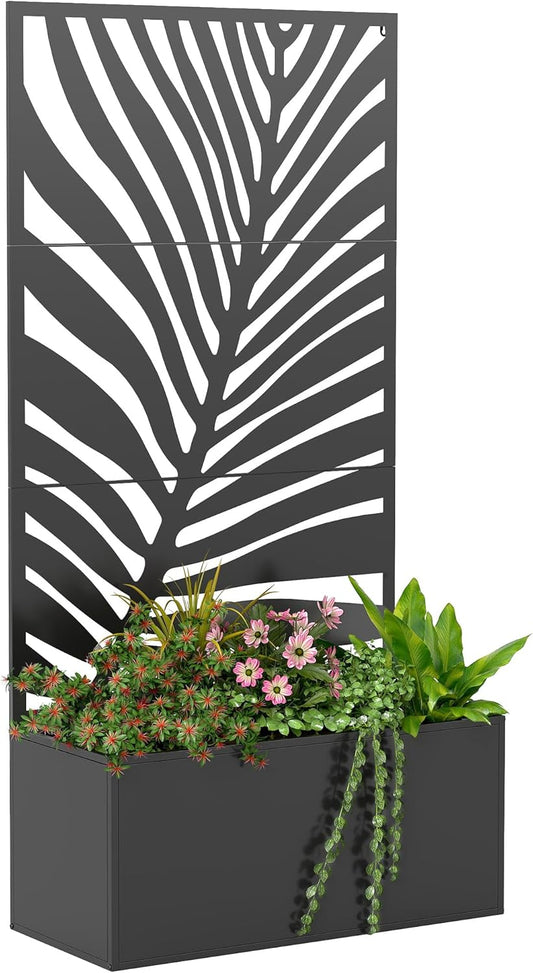 Outsunny verhoogde plantenbak met trellis en privacybescherming, metalen plantenbak 90 x 40 x 180 cm voor tuin, balkon en terras, ideaal voor klimplanten en bloemen - QUORE
