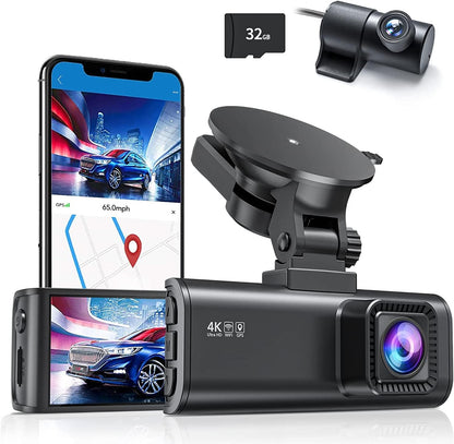 Dashcam – Autocamera – Dashboardcamera – Auto Camera – Rijcamera – Voor- En Achtercamera 4K/1080P – 5,8 GHz WiFi En GPS