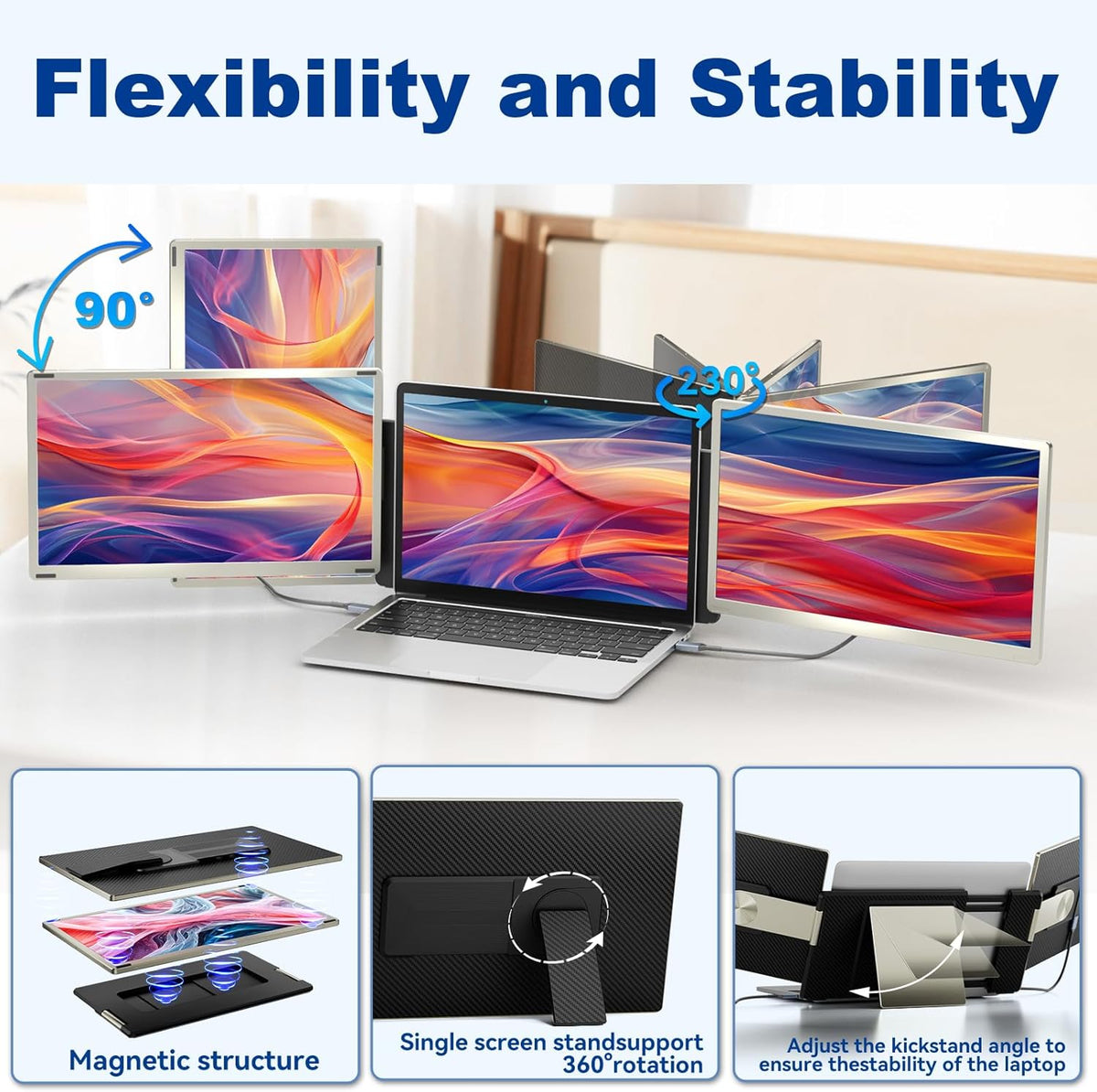 15,6 Inch Draagbare Monitor – Mobiel Scherm – Extra Beeldscherm – Laptop Extender – USB-C Monitor – Full HD 1080p – 120% sRGB Kleurruimte - QUORE