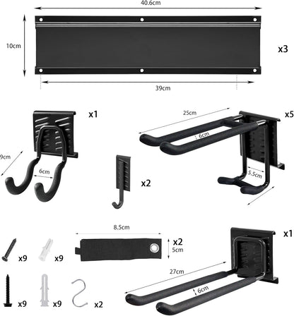 Gereedschapsrek - Gereedschapwand - Gereedschaphouder - Wandhouder - voor Tuingereedschap - Elektrisch Gereedschap - met 3 Paneele - 9 Haken - Veelzijdige Haakconfiguratie - Robuust - voor Garage - Tuin - 122 cm - Zwart