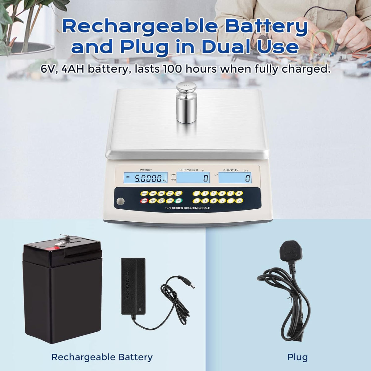 Bonvoisin Digitale weegschaal, 30 kg x 1 g, multifunctionele industriële weegschaal met tara, telling, alarm, RS232-data-uitgang, oplaadbare accu, voor onderdelen en munten