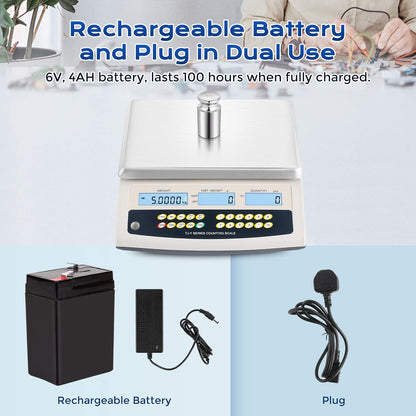 Bonvoisin Digitale weegschaal, 30 kg x 1 g, multifunctionele industriële weegschaal met tara, telling, alarm, RS232-data-uitgang, oplaadbare accu, voor onderdelen en munten