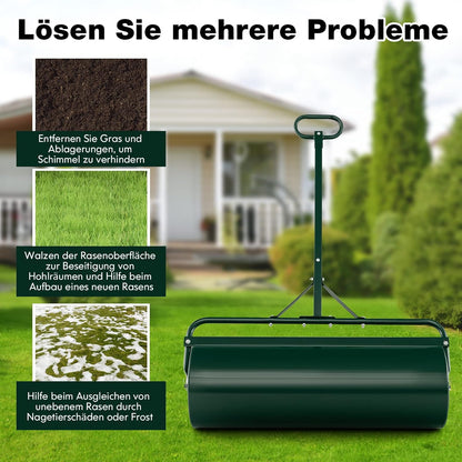 FANTASK Gazonwals, metaal, handroller met handvat, 63 l, zware belasting, graswals, vulbaar met water en zand, tuinwals, trommel, gazonroller