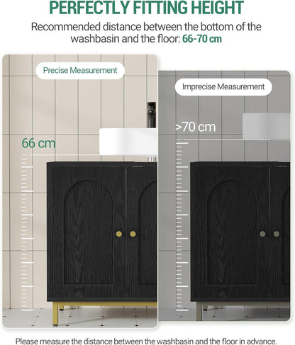Hzuaneri Washbasin Unit, Bathroom Furniture, Under Cabinet, Extra Long, with Open Compartments and 2 Doors, Adjustable Shelf, Freestanding, For Bathroom, Black 30 x 90 x 63 cm BC09804G