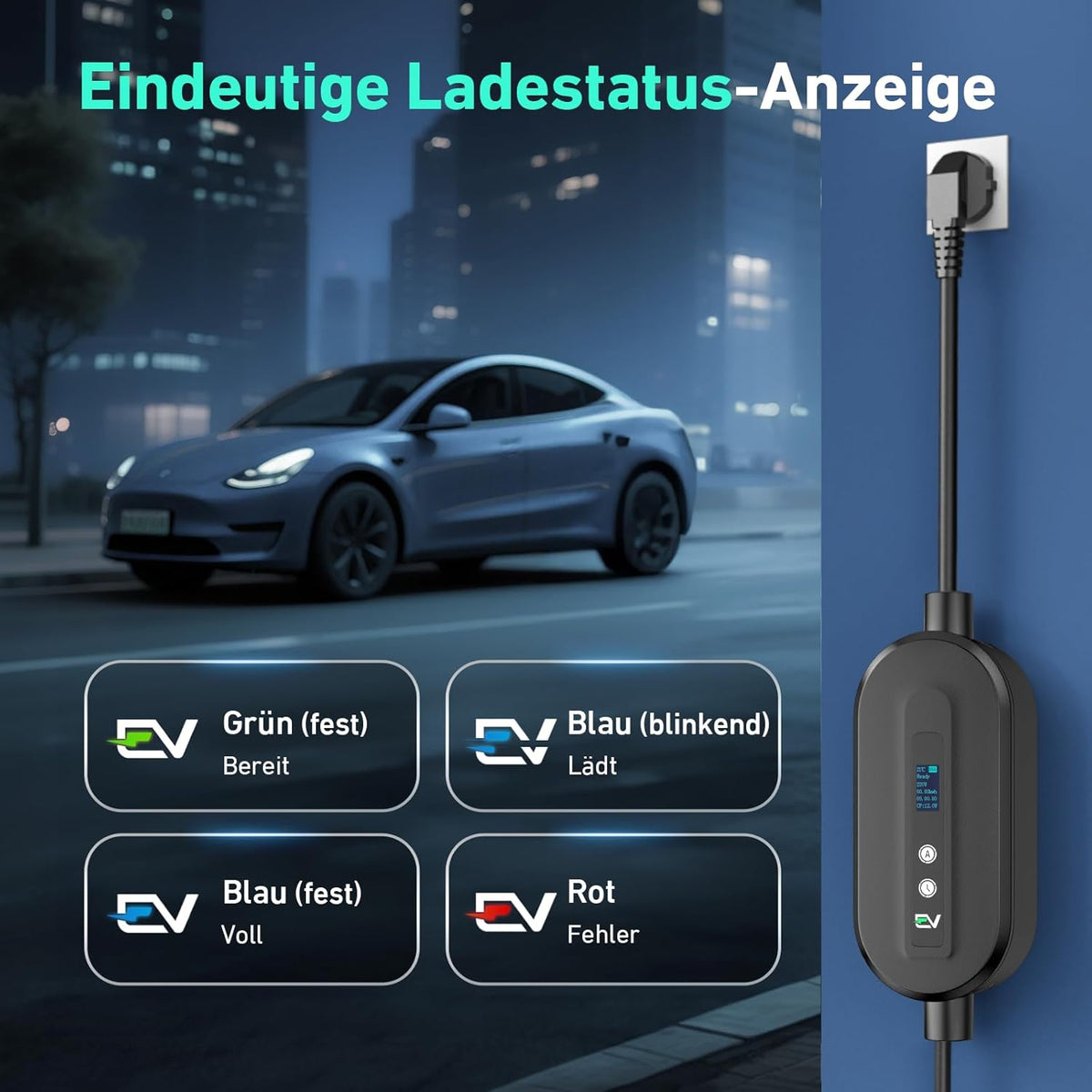 Type 2 Laadkabel – Oplaadkabel Elektrische Auto – EV Laadsnoer – EV Charger Kabel – Schuko Laadkabel – Instelbaar Laadvermogen 3,68 kW – Digitaal Display Met Timer
