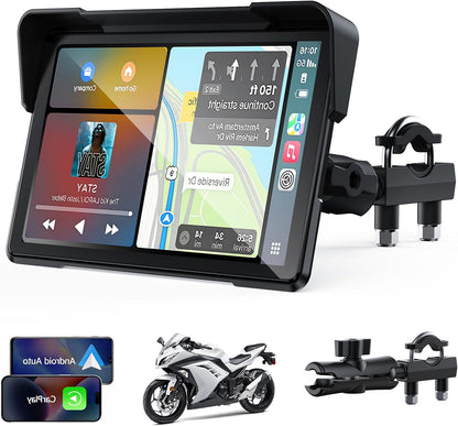 Draadloos CarPlay Motor Scherm – Motorfiets Display – Navigatie Scherm – Touchscreen GPS – Android Auto Interface – 7 Inch IPS HD Touchscreen – IP67 Waterdicht & Robuust