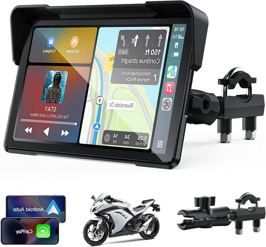 Draadloos CarPlay Motor Scherm – Motorfiets Display – Navigatie Scherm – Touchscreen GPS – Android Auto Interface – 7 Inch IPS HD Touchscreen – IP67 Waterdicht & Robuust
