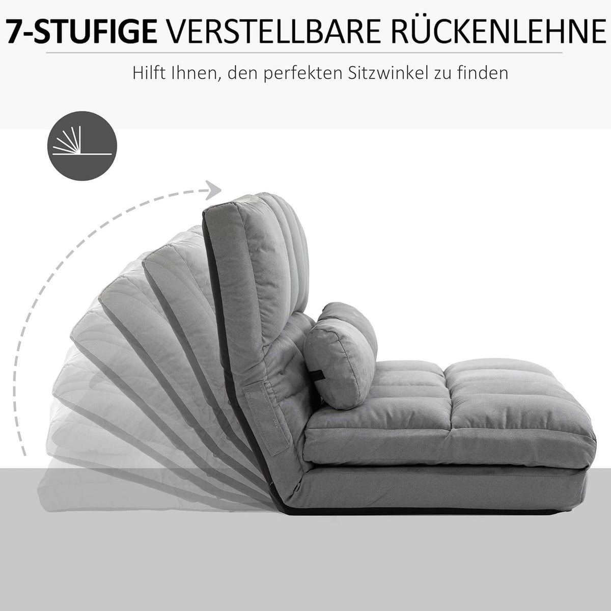 HOMCOM floor chair 2-in-1 floor chair bed with backrest 7 positions adjustable seat cushions light grey velvet steel 102 x 73 x 60 cm - QUORE