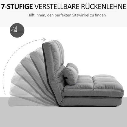 HOMCOM floor chair 2-in-1 floor chair bed with backrest 7 positions adjustable seat cushions light grey velvet steel 102 x 73 x 60 cm - QUORE