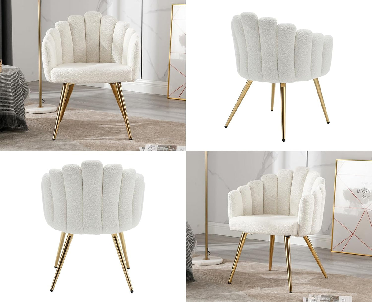 chairus Armchair Faux Fur Lounge Chair Living Room Upholstered Dressing Table Chair Bedroom Modern Accent Chair with Metal Legs White
