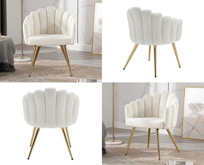 chairus Armchair Faux Fur Lounge Chair Living Room Upholstered Dressing Table Chair Bedroom Modern Accent Chair with Metal Legs White