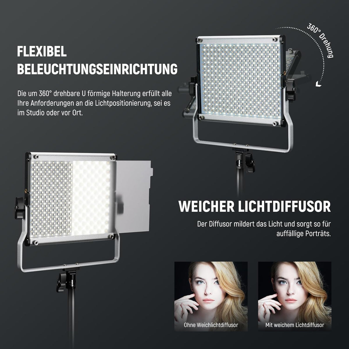 RGB Led Videolicht Set van 2 – Videolamp – Lichtpaneel – Fotolicht – Studioverlichting – 50W per Lamp – 3200K-5600K, CRI97+
