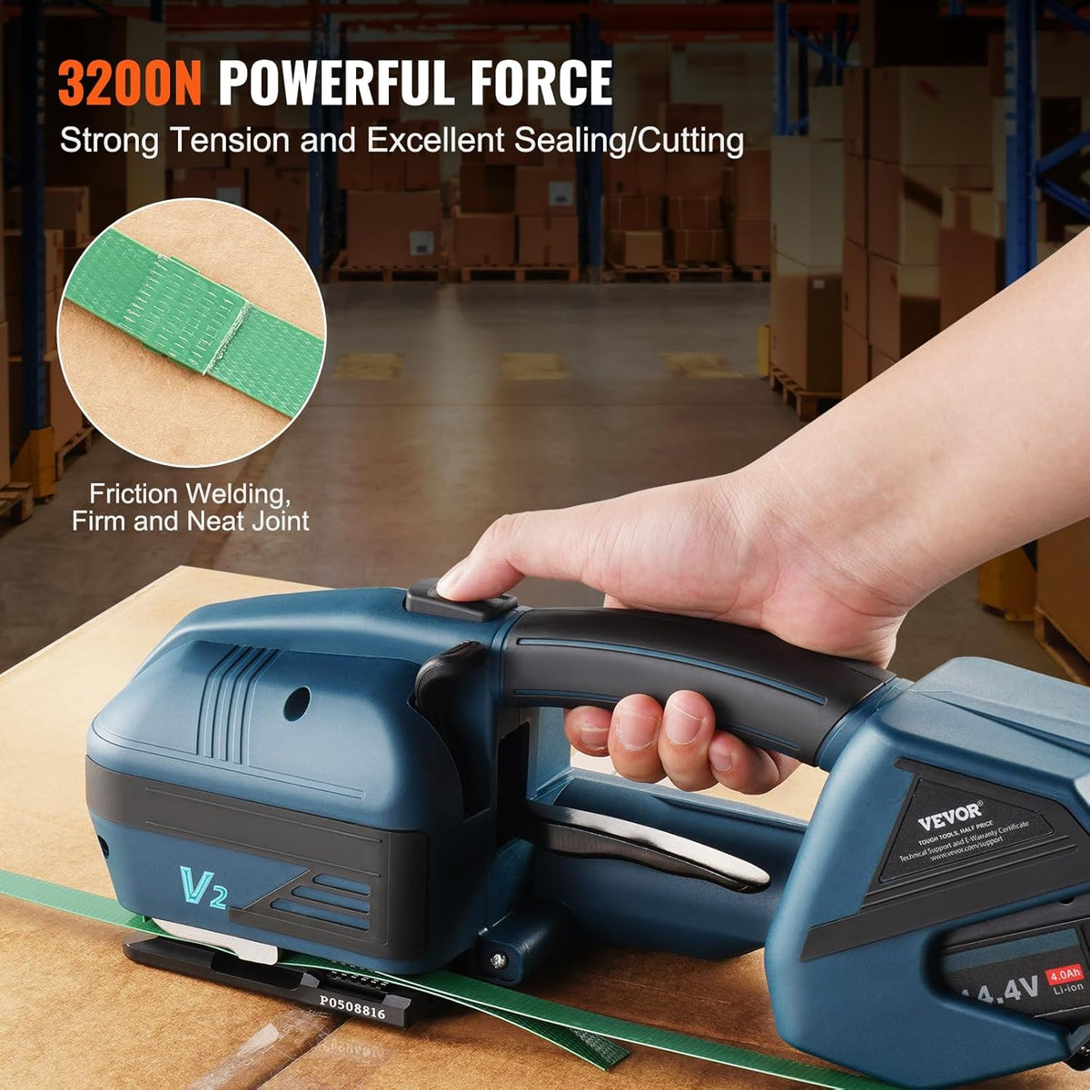 VEVOR Electric strapping tool for PP and PET strapping strips, width from 1 cm to 1.5 cm, automatic strapping machine, tension 600 N-3200 N, for pallet packaging
