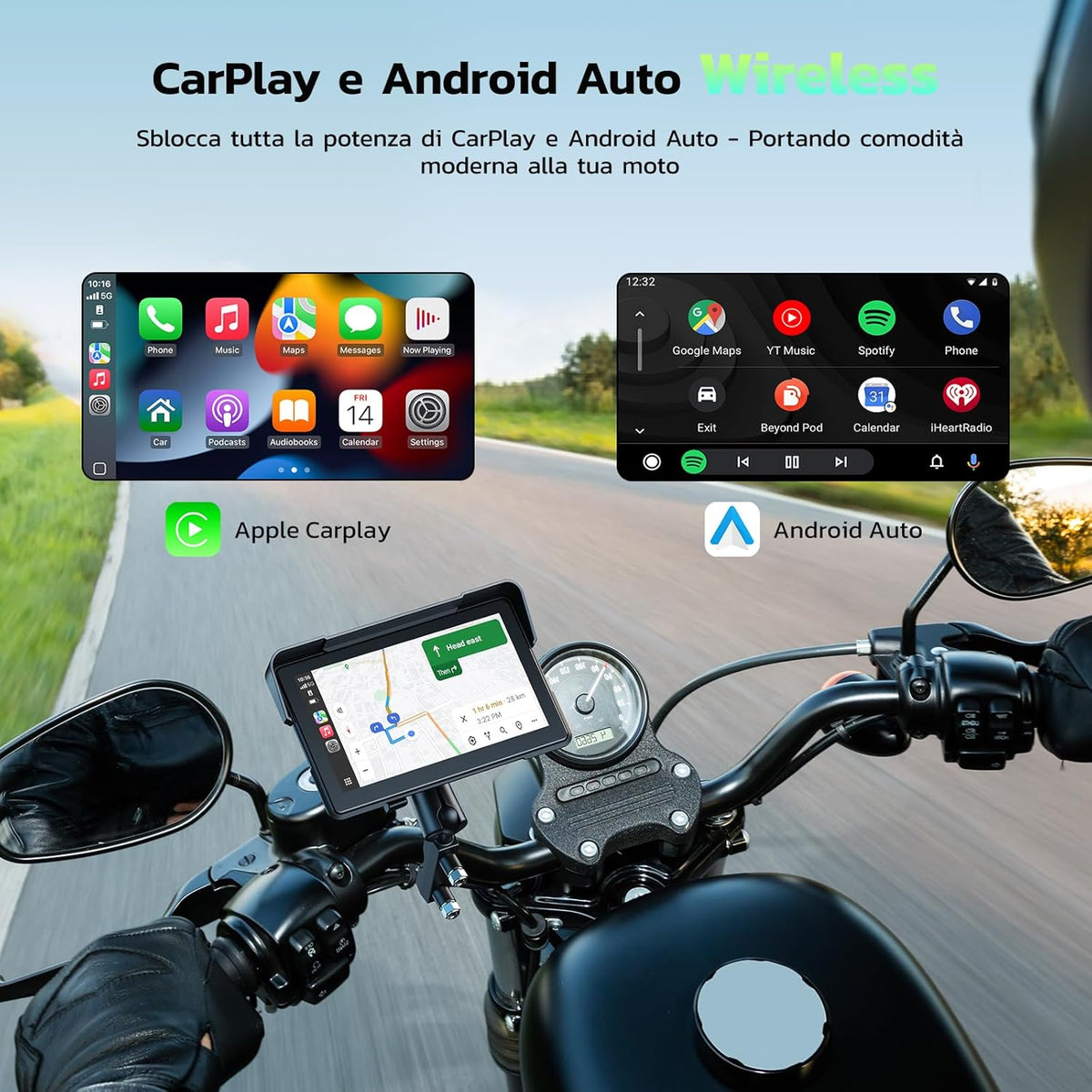Motorfiets CarPlay – Motor Navigatie – Motor Touchscreen – Motor GPS – Motor Infotainment – Draadloos 7 Inch Touchscreen – IP67 Waterdicht & Bluetooth 5.0