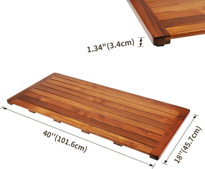 Utoplike Teakhouten badmat, douchemat hout voor badkamer, 101,6 x 45,7 cm, houten vloermat, vierkant, extra groot voor spa, thuis of buiten
