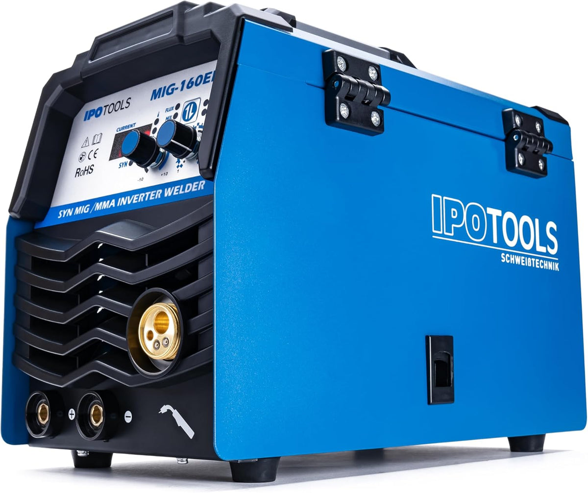 IPOTOOLS MIG-160ERS 5in1 MIG MAG lasapparaat - beschermgas lasapparaat met 160 ampère Inverter FLUX/vuldraad lasapparaat zonder gas geschikt voor elektroden/E-hand/Digitaal/IGBT / 230V / 7 jaar