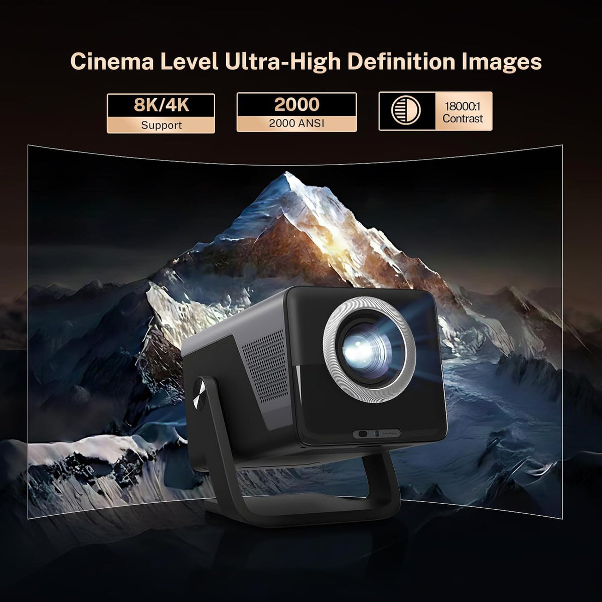 [Native 1080P/2000 ANSI/KI-spraakassistent] Smart Beamer met Android 14 OS 4K-ondersteuning, X7-projector met Hi-Res Audio KI Auto Focus & Keystone/Wi-Fi 6&Bidirectioneel Bluetooth 5.4/200" display