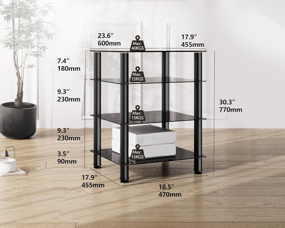 FITUEYES TV Rack HiFi Shelf Audio Cabinet Glas en Alu 600x455x762mm AS406001GB