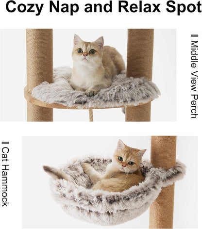 Krabpaal – Kattenboom – Kattenhuis – Kattenklimrek – Krabmat – Wandmontage – 188 cm Hoog – Natuurlijk Massief Rubberhout Met Jute Sisaltouw