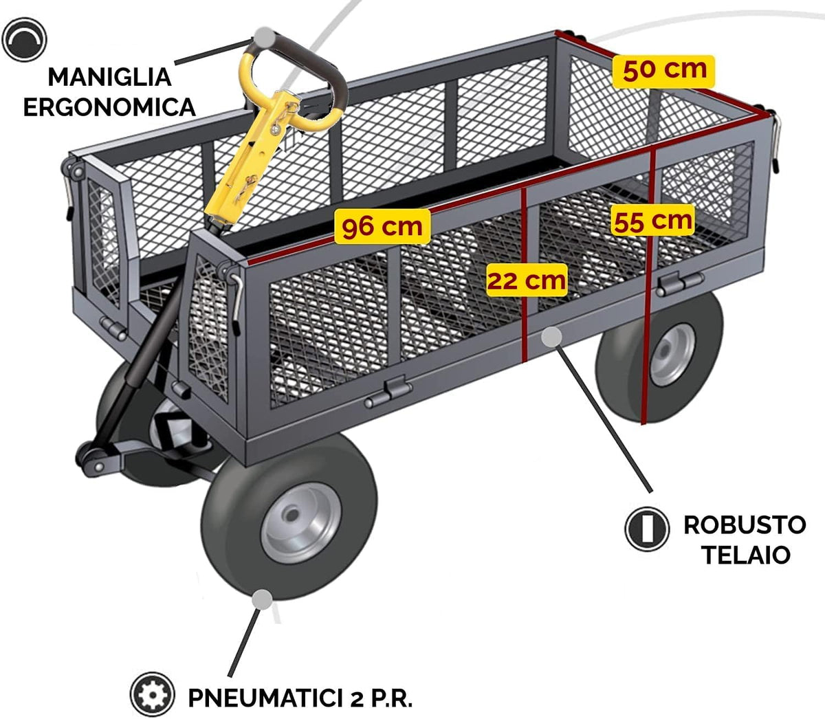 Handwagen met inklapbare zijwanden, max. draaglast 300 kg, bagagedrager voor de tuin.