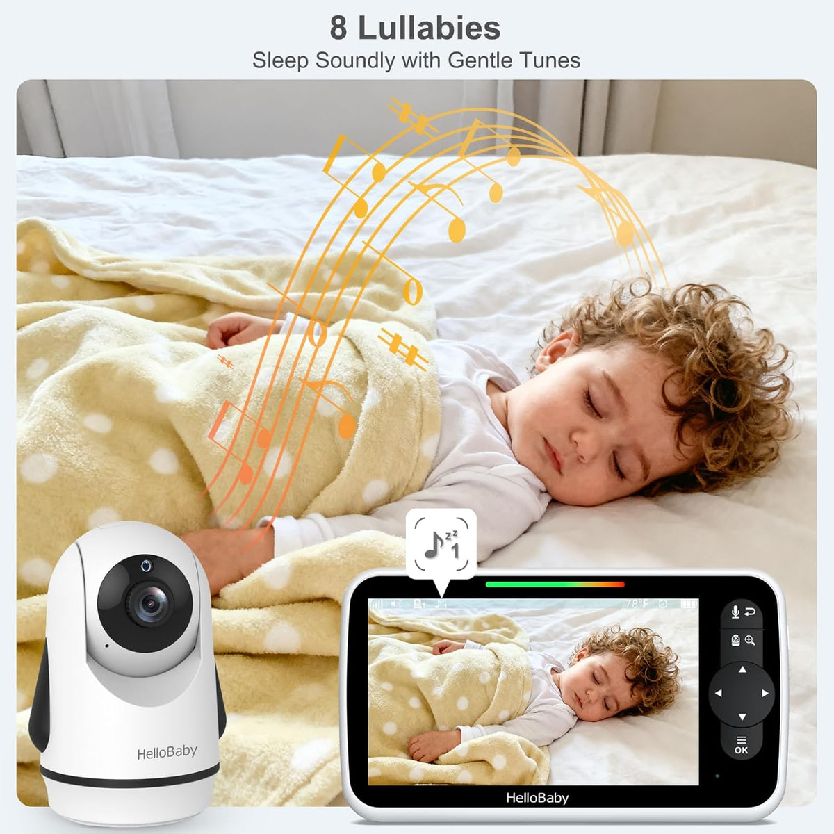 HelloBaby 6-Inch Babyfoon, Groot Scherm met Camera en Audio, 4000 mAh Batterij en ECO Modus, Nachtzicht, Geen WiFi, Tweewegcommunicatie en 8 Slaapliedjes, Op Afstand Bedienbare PTZ Camera