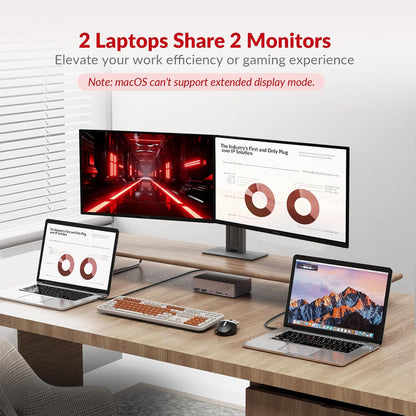 AV Access Docking Station KVM-switch 2 monitoren 2 laptops, 4K KVM dubbel scherm, 2 USB-C MST-poorten, 60 W PD voor elke pc, 1G Ethernet, EDID-emulatie, 2K @144Hz, 1080P@240Hz, perfect voor