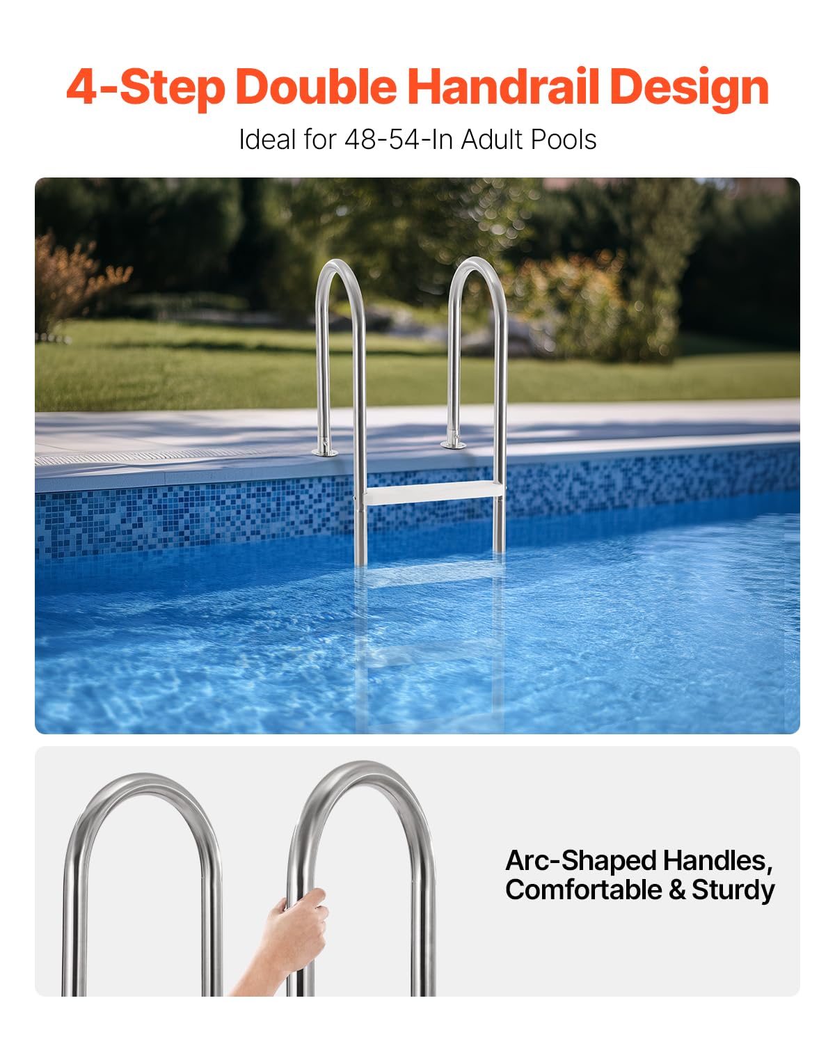 <font dir="auto" style="vertical-align: inherit;"><font dir="auto" style="vertical-align: inherit;">        VEVOR Swimming Pool Ladder, 4-Step Double Handrails, Steps with Non-Slip Heavy-Duty Treads, Stainless Steel, 120kg Load Capacity, for 54 in-ground