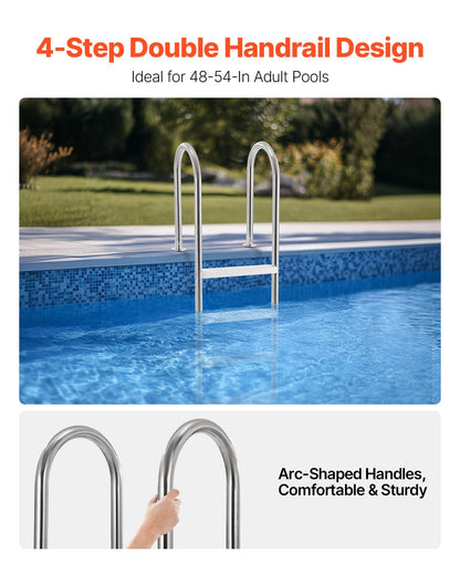 <font dir="auto" style="vertical-align: inherit;"><font dir="auto" style="vertical-align: inherit;">        VEVOR Swimming Pool Ladder, 4-Step Double Handrails, Steps with Non-Slip Heavy-Duty Treads, Stainless Steel, 120kg Load Capacity, for 54 in-ground