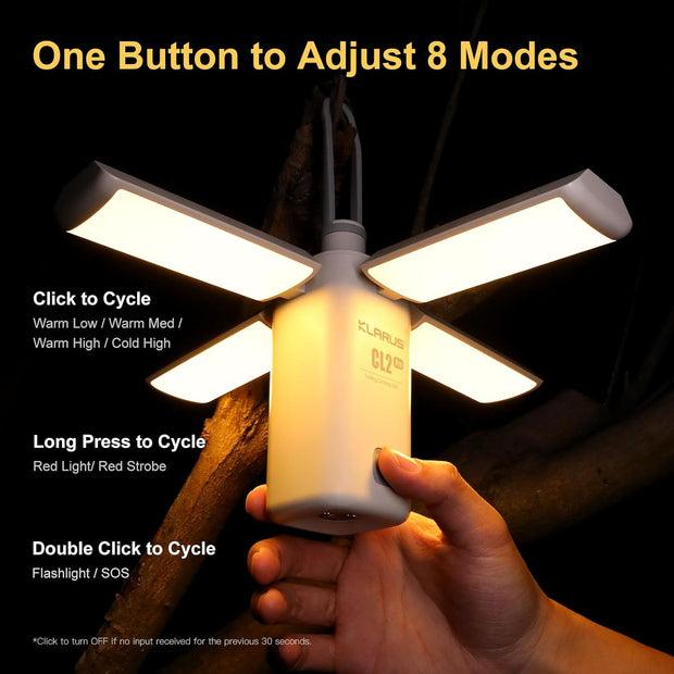 KLARUS CL2 Pro campinglamp 14000mAh supergrote capaciteit, vrij opvouwbare oplaadbare LED-campinglantaarn, 750 lumen, 8 lichtmodi Ideaal voor cadeau, kamperen, noodpakketten en reizen